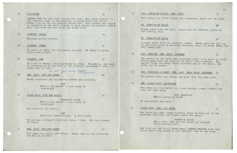 Moe Howard's Own Three Stooges' Script for ''Scotched in Scotland'' From 1954, With Hand-Annotations by Moe Including His Signature -- From the Personal Estate of Moe Howard